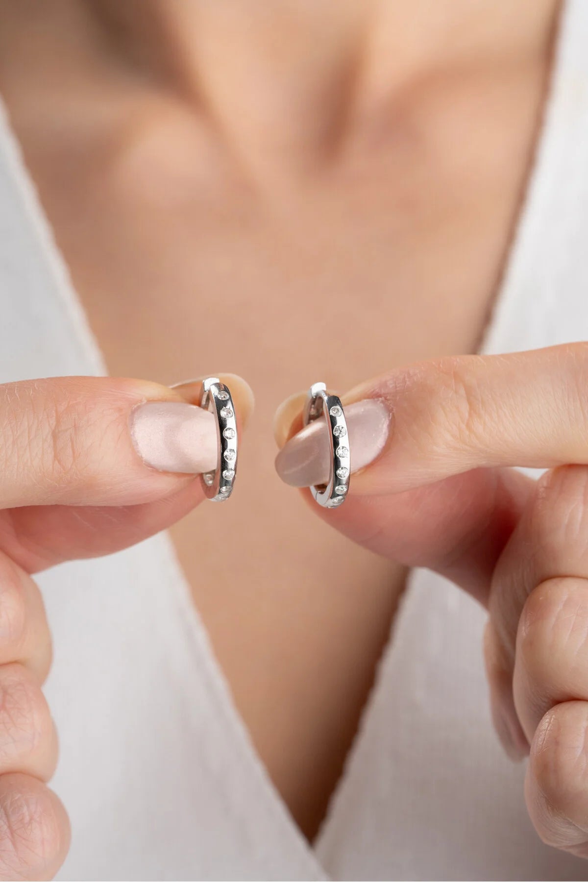Minimalist Stone Hoop Earrings | 925 Sterling Silver