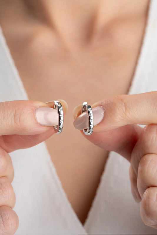 Minimalistische Creolen mit Steinen | 925 Silber Vergoldet