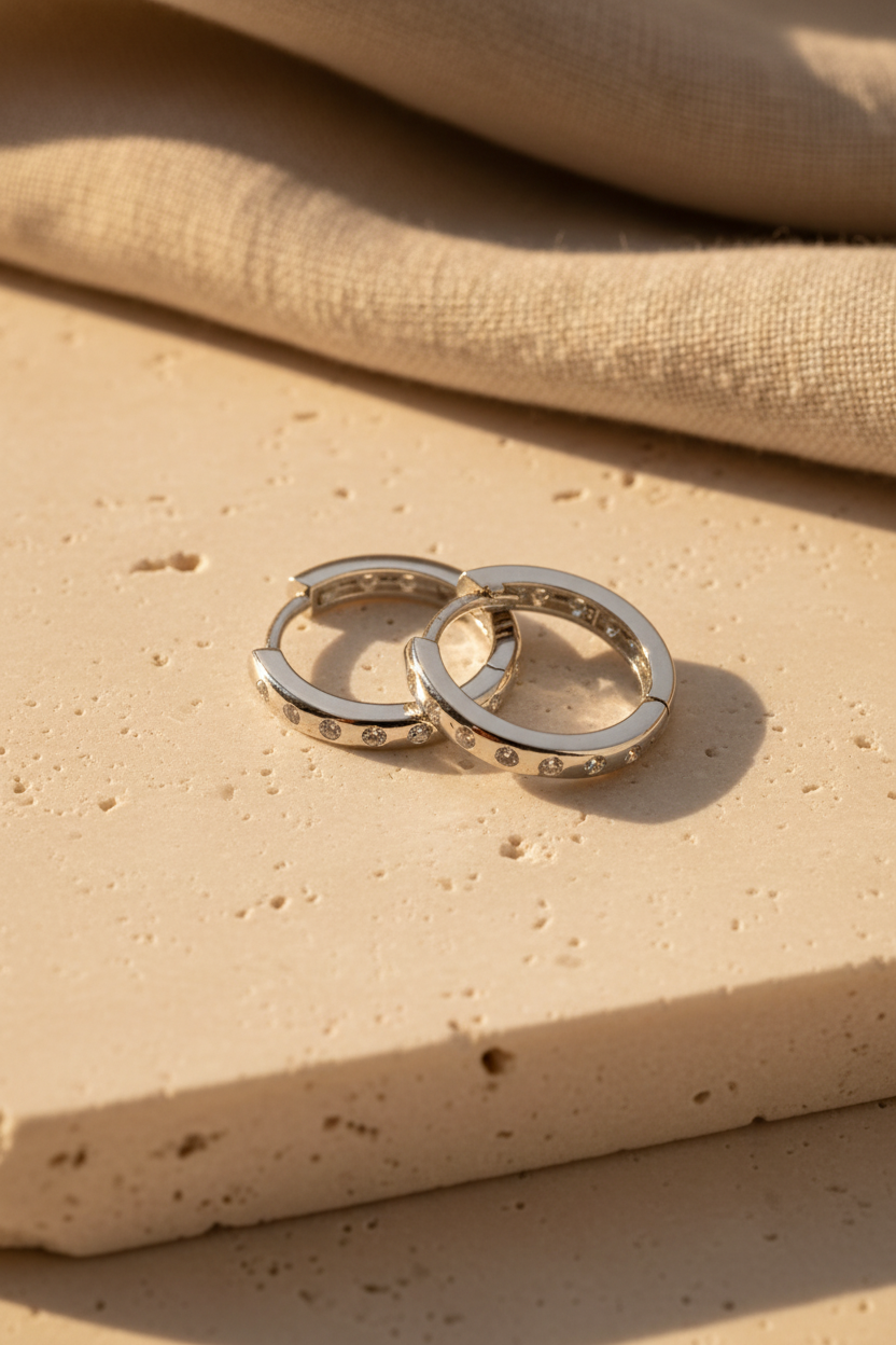 Minimalist Stone Hoop Earrings | 925 Sterling Silver