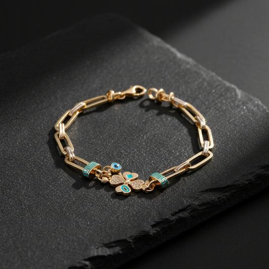 Clover Charm Bracelet with Nazar | 925 Sterling Silver