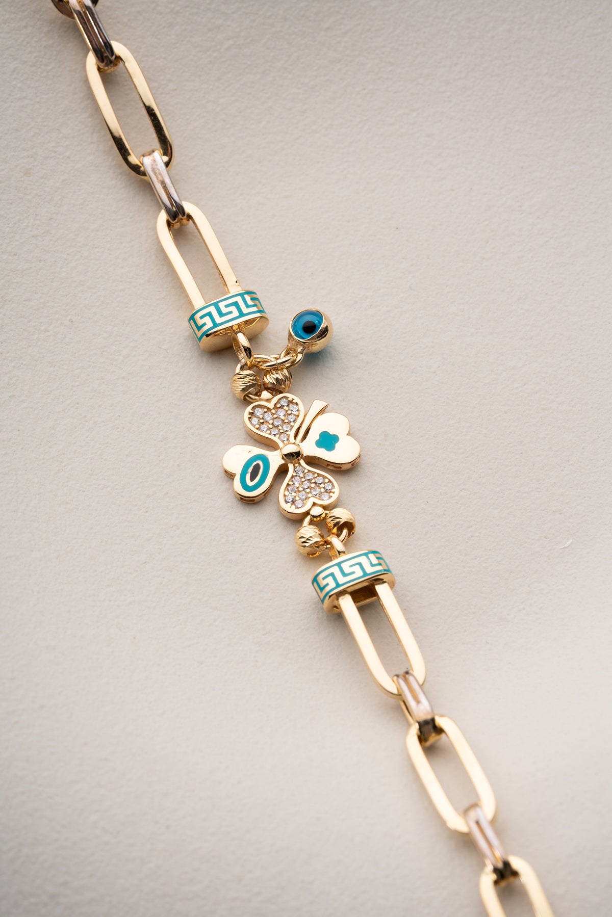 Kleeblatt Charm Armband mit Nazar | 925 Silber
