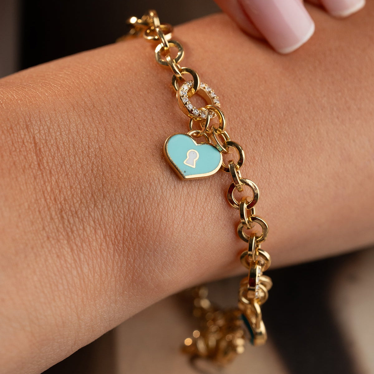 Heart Lock and Nazar Charm Bracelet | 925 Sterling Silver