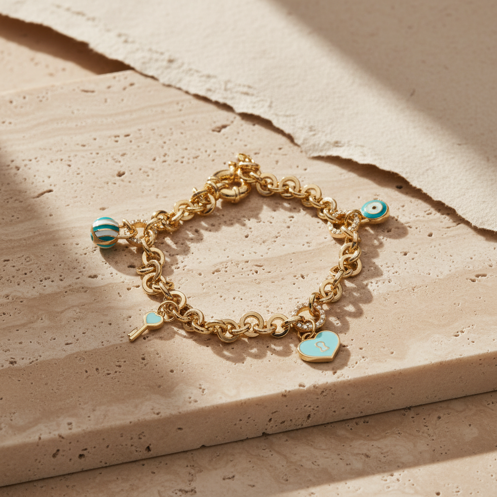 Heart Lock and Nazar Charm Bracelet | 925 Sterling Silver