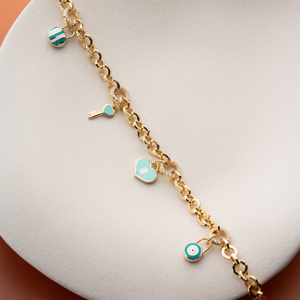 Heart Lock and Nazar Charm Bracelet | 925 Sterling Silver