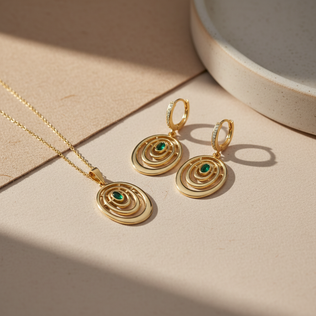 Set mit Ringen und Grünem Ovalstein 925 Silber