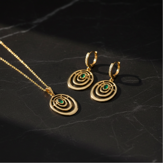 Set mit Ringen und Grünem Ovalstein 925 Silber