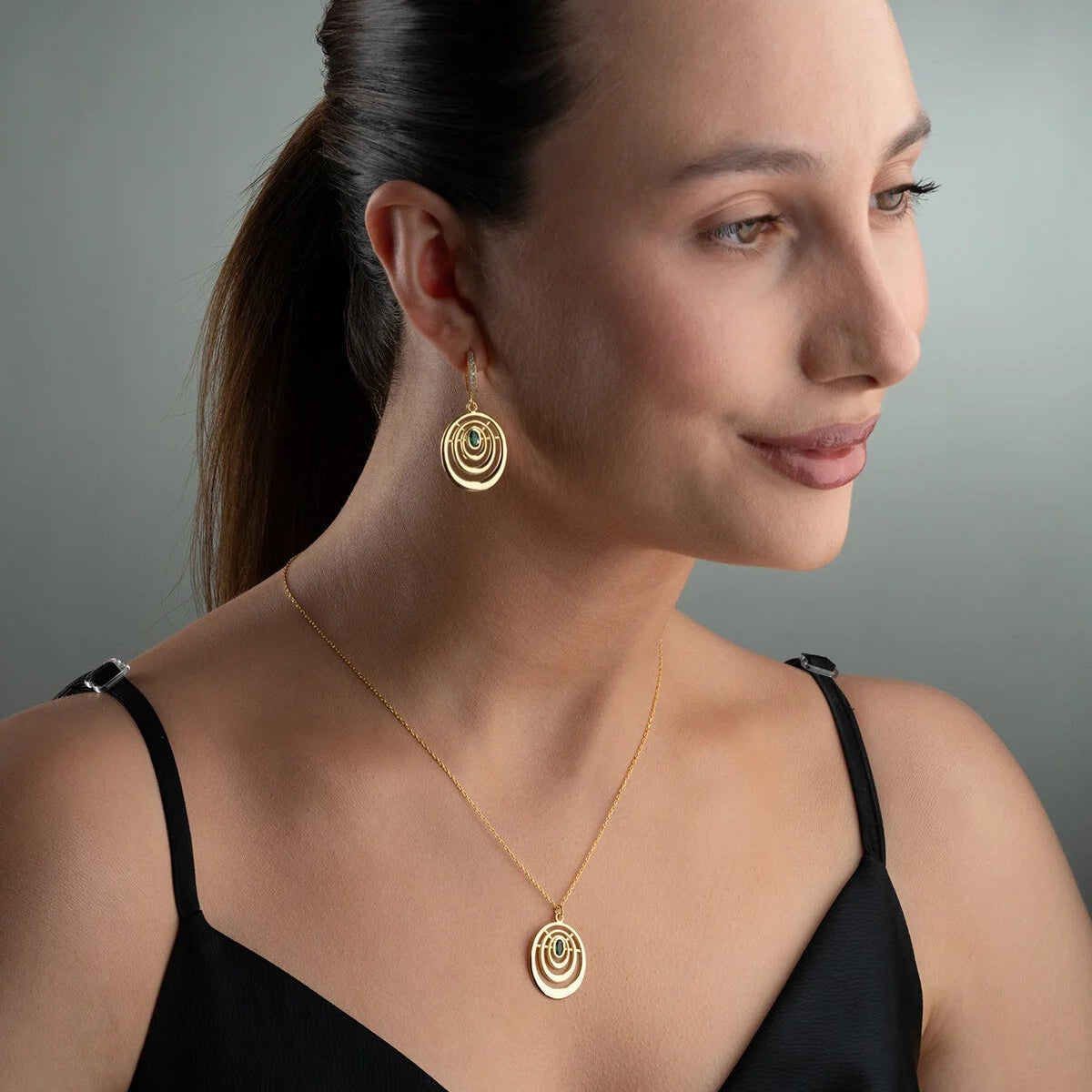 Set mit Ringen und Grünem Ovalstein 925 Silber
