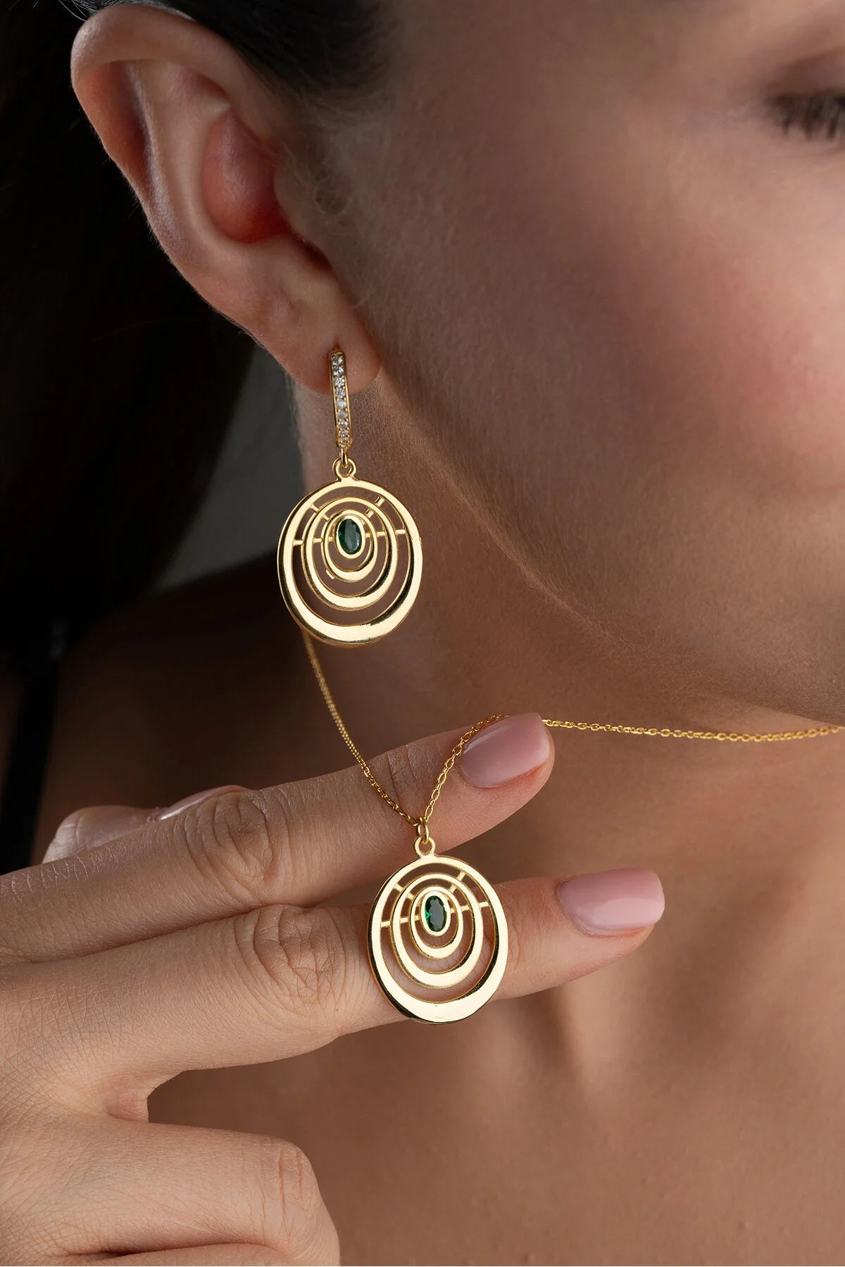 Set mit Ringen und Grünem Ovalstein 925 Silber
