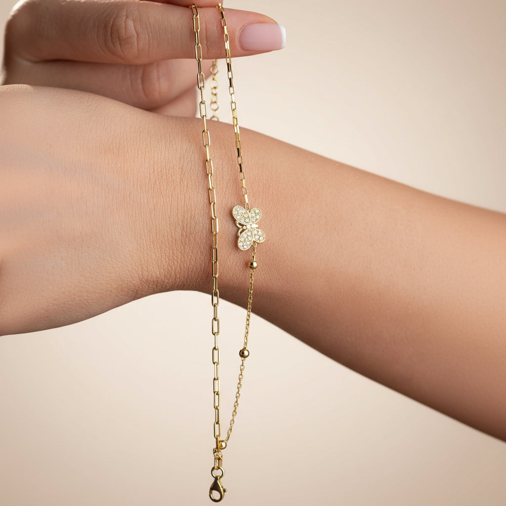 Doppelarmband mit Schmetterling | 925 Silber