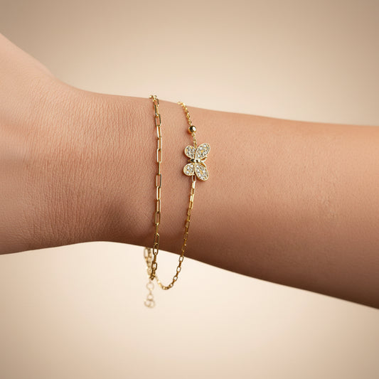 Doppelarmband mit Schmetterling | 925 Silber