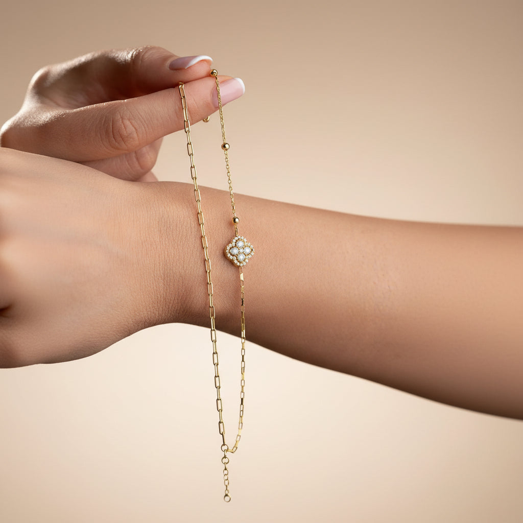 Bracelet Double Chaîne Trèfle | Argent 925