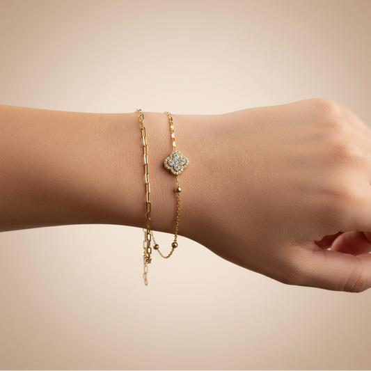 Doppelarmband mit Kleeblatt | 925 Silber