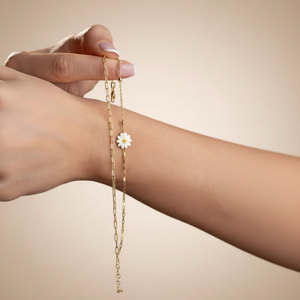 Bracelet Double Chaîne Marguerite | Argent 925