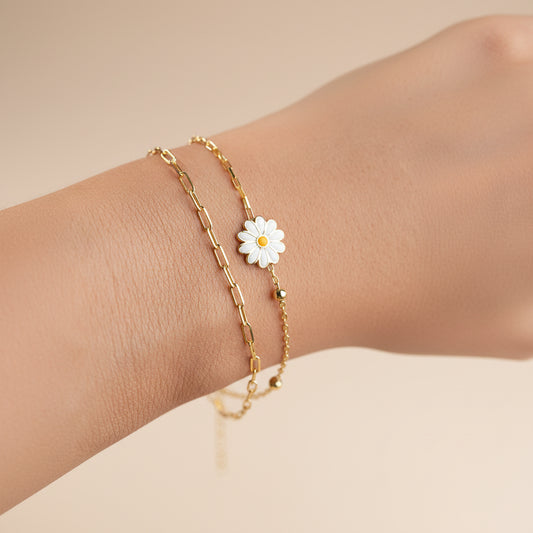 Doppelarmband mit Gänseblümchen | 925 Silber