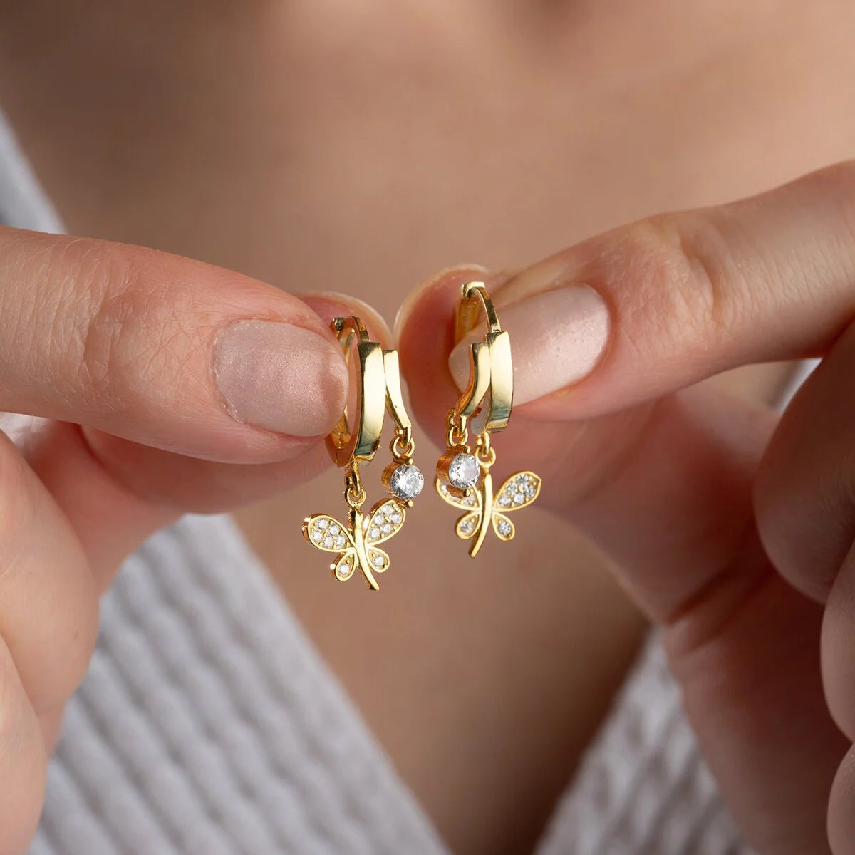 Butterfly Solitaire Hoop Earrings | 925 Sterling Silver
