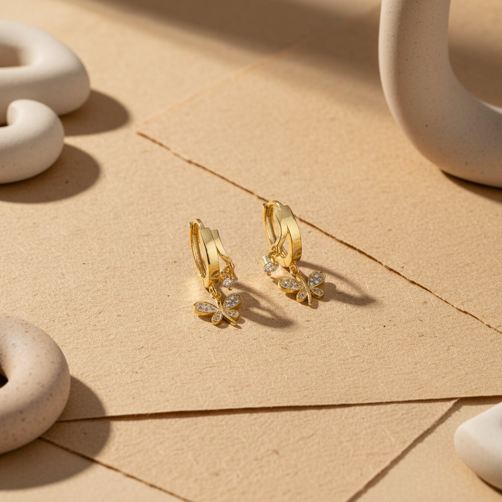 Butterfly Solitaire Hoop Earrings | 925 Sterling Silver