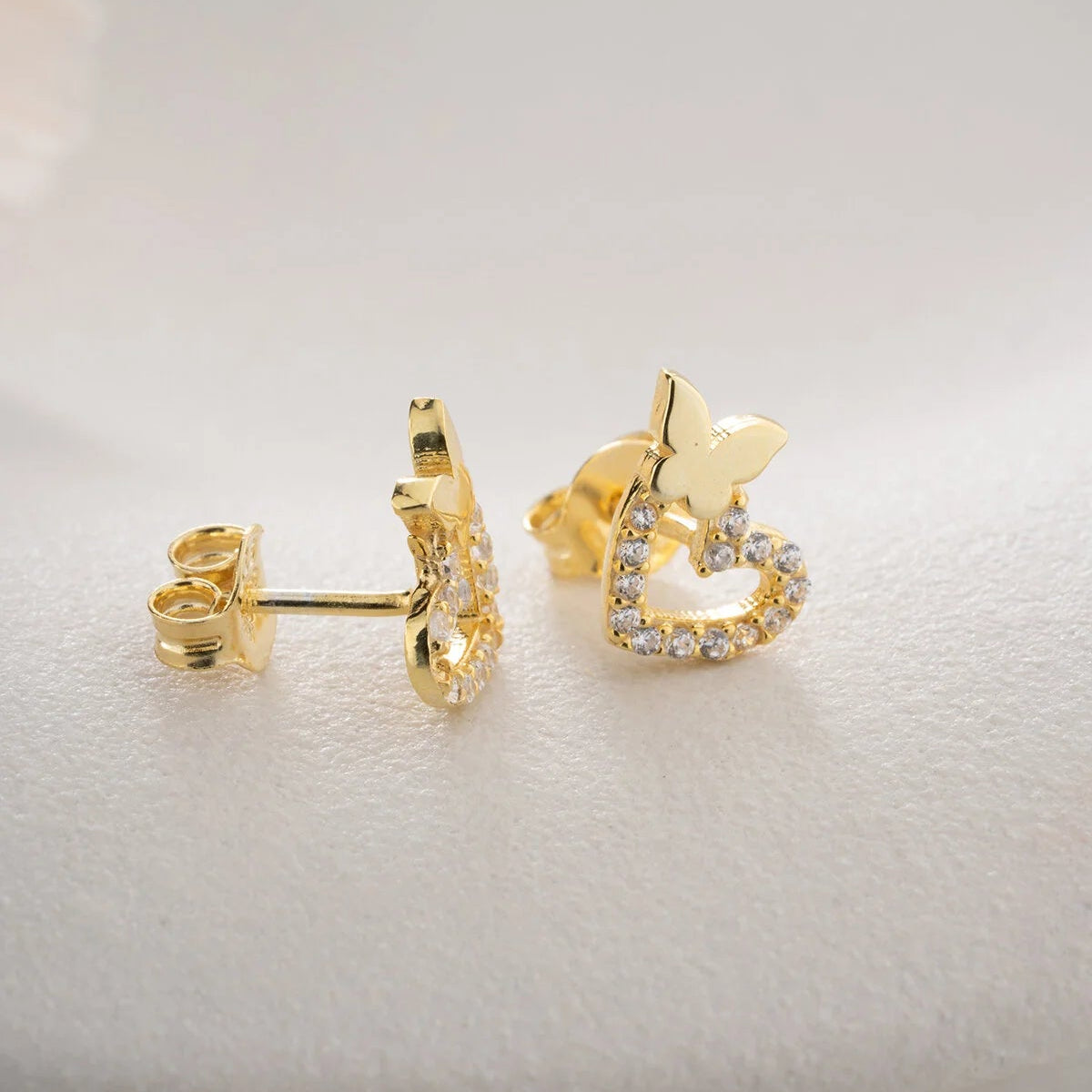 Heart & Butterfly Stud Earrings | 925 Sterling Silver