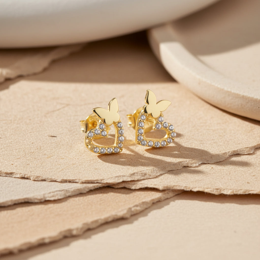 Herz & Schmetterling Ohrstecker | 925 Silber