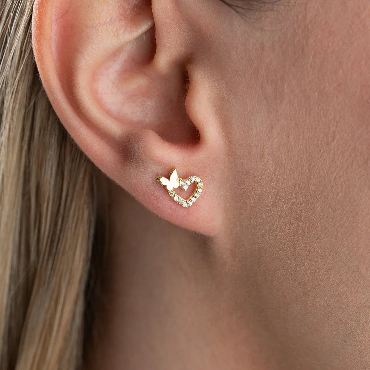Herz & Schmetterling Ohrstecker | 925 Silber