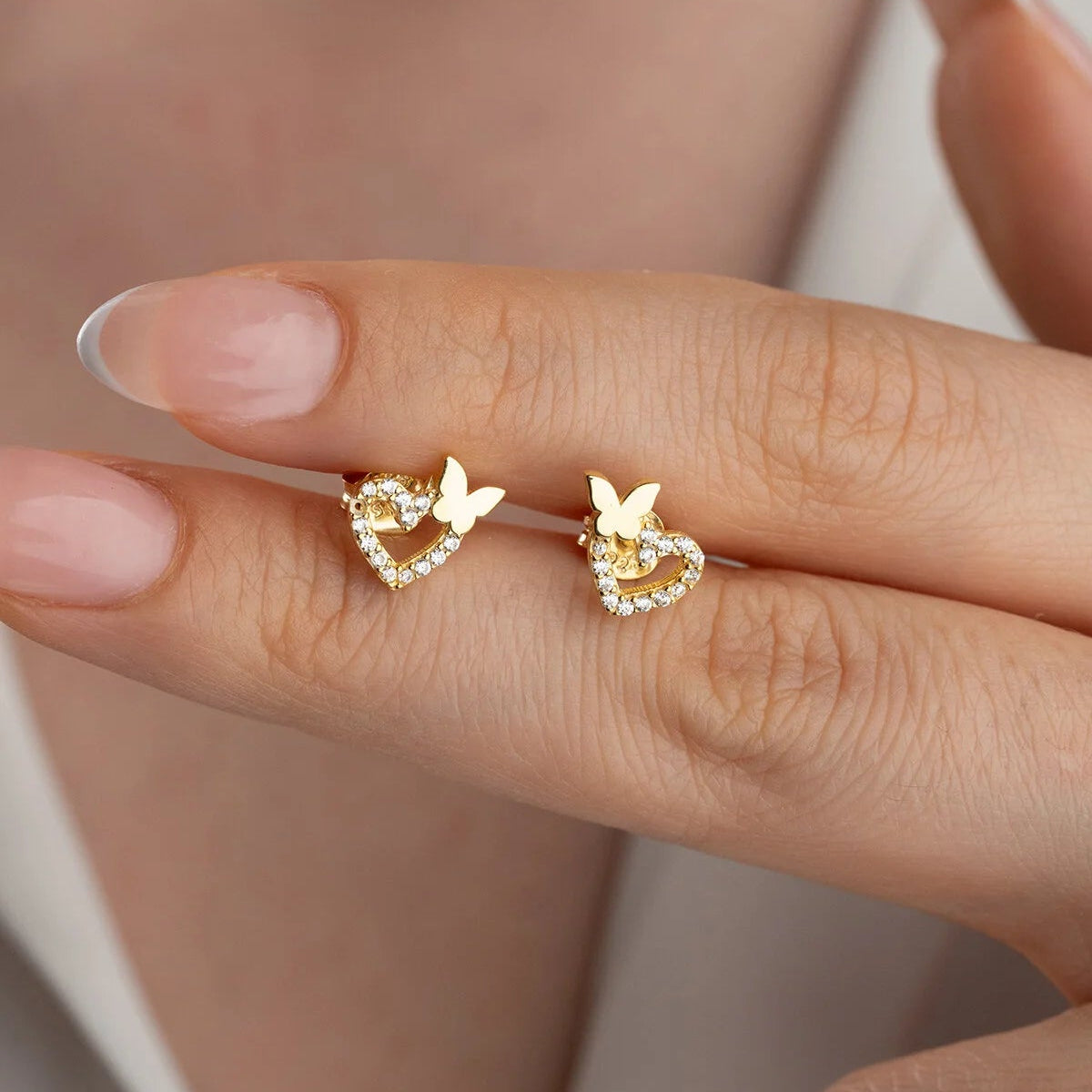 Heart & Butterfly Stud Earrings | 925 Sterling Silver