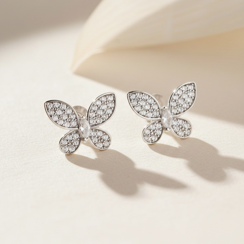 Schmetterling Ohrstecker mit Zirkonia | 925 Silber