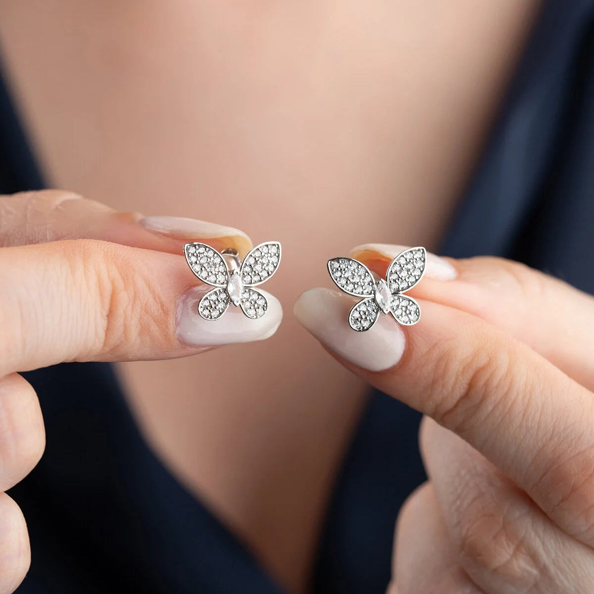 Schmetterling Ohrstecker mit Zirkonia | 925 Silber