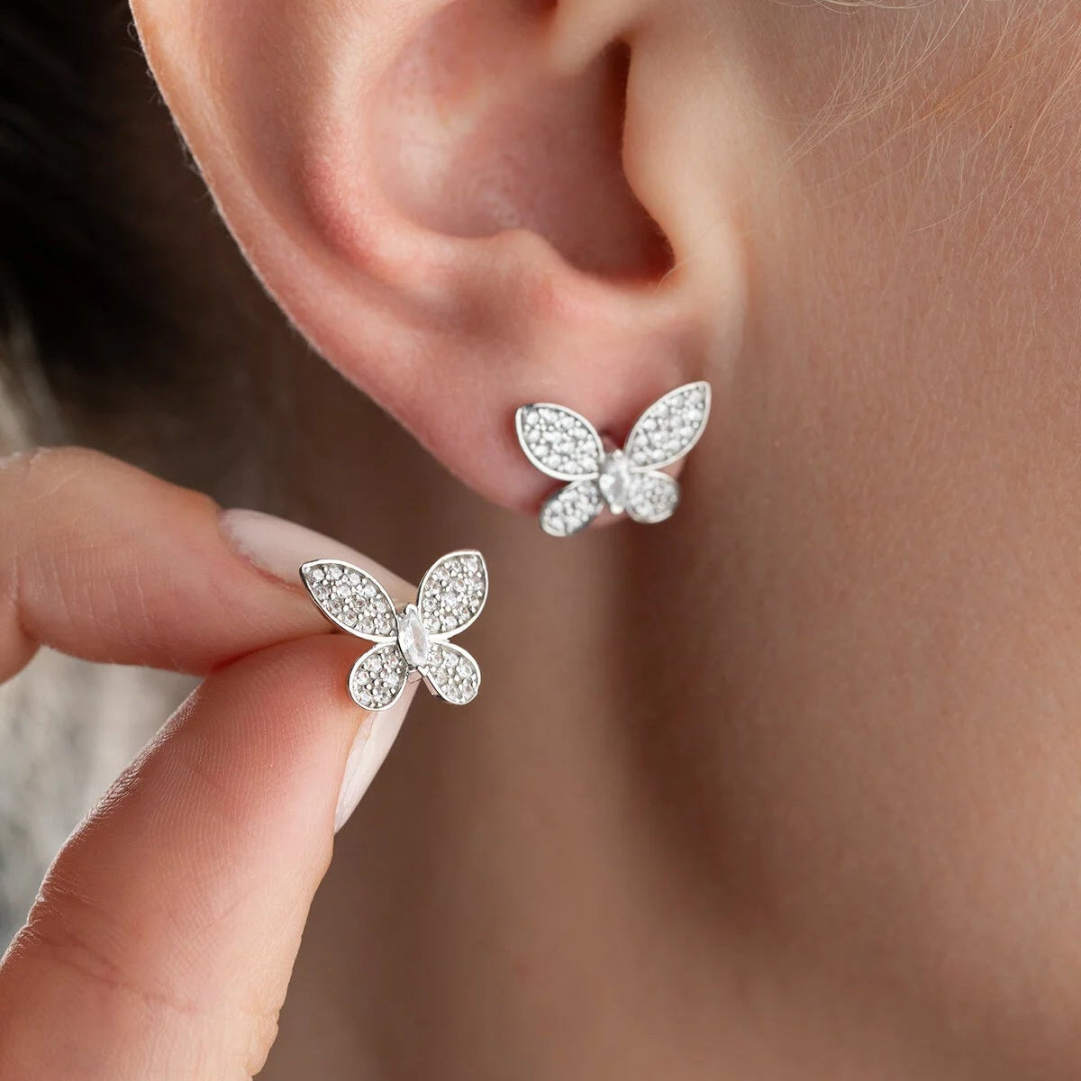 Schmetterling Ohrstecker mit Zirkonia | 925 Silber