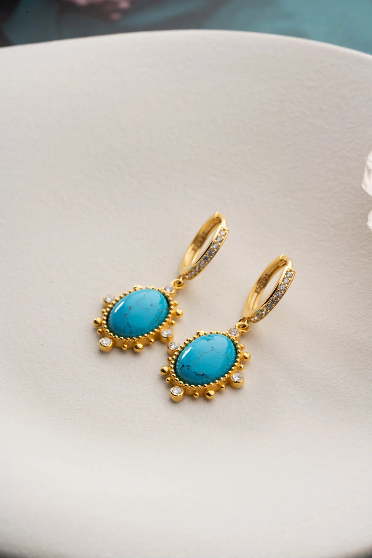 Boucles d'Oreilles Pendantes Turquoise | Argent 925 Plaqué Or