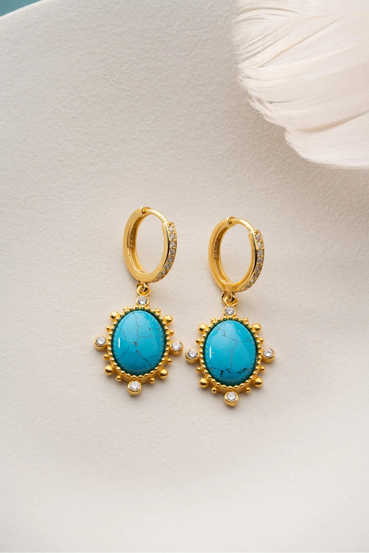 Boucles d'Oreilles Pendantes Turquoise | Argent 925 Plaqué Or