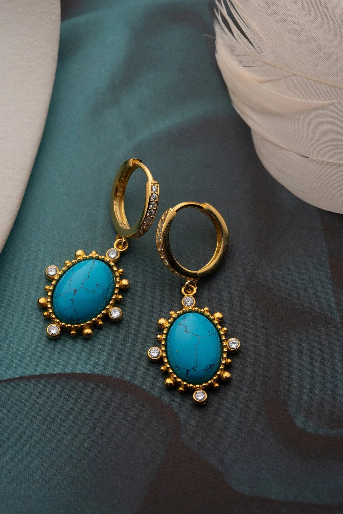 Boucles d'Oreilles Pendantes Turquoise | Argent 925 Plaqué Or