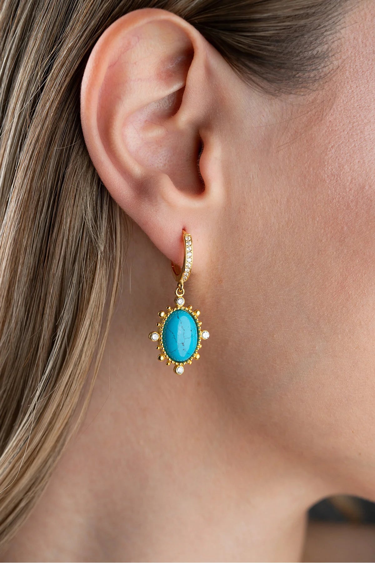 Boucles d'Oreilles Pendantes Turquoise | Argent 925 Plaqué Or