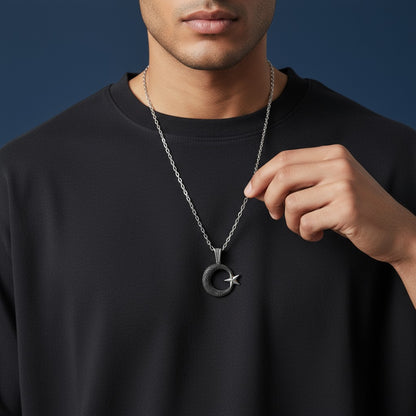 Zirkon Taşlı Ay Yıldız Gümüş Erkek Kolye
