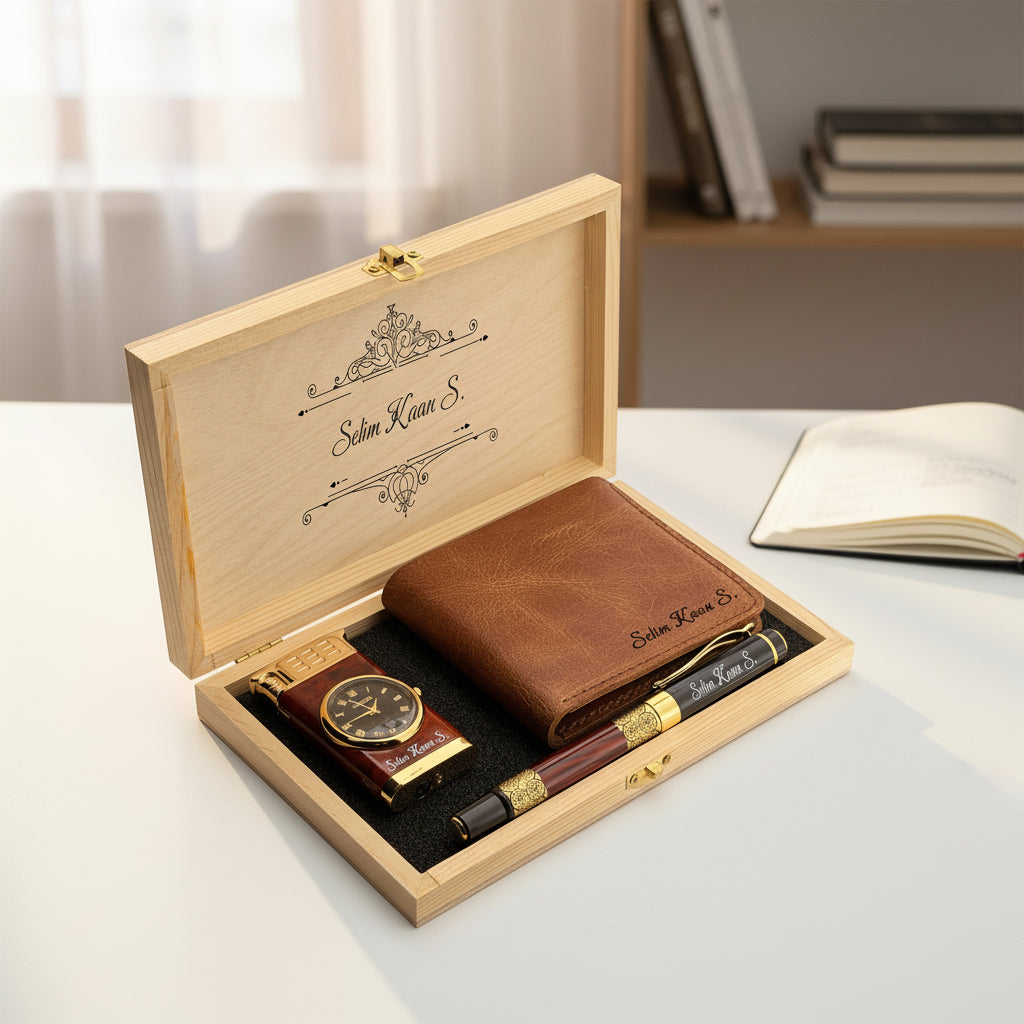 Personalisiertes Geldbörse Feuerzeug Stift Geschenkset