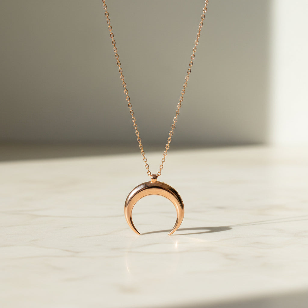 925 Collier de croissant à plaques or de roze en argent sterling