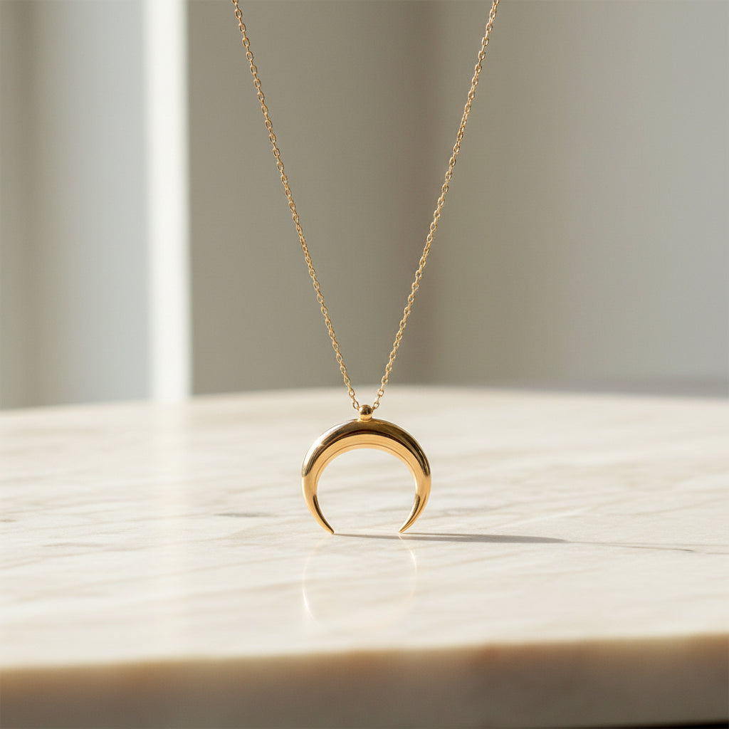 925 Collier de croissant à plaques or de roze en argent sterling