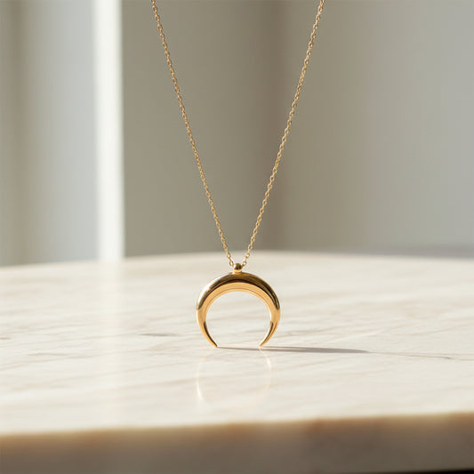 925 Collier de croissant à plaques or de roze en argent sterling