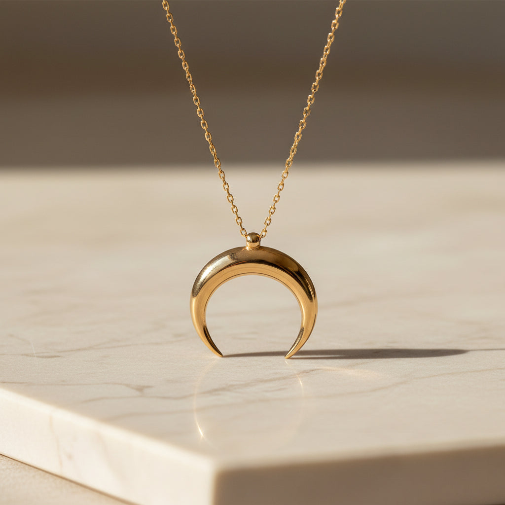 925 Collier de croissant à plaques or de roze en argent sterling