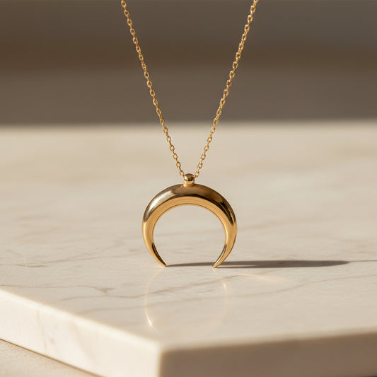 925 Collier de croissant à plaques or de roze en argent sterling