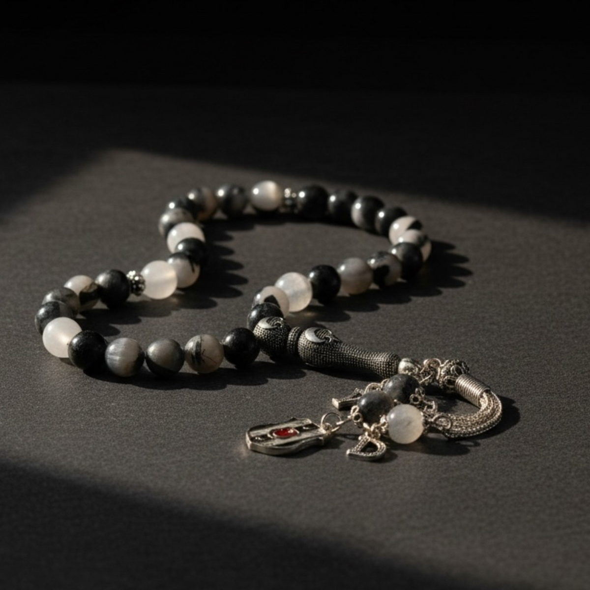 Beşiktaş BJK Quartz Tasbih with Initials | 925 Sterling Silver