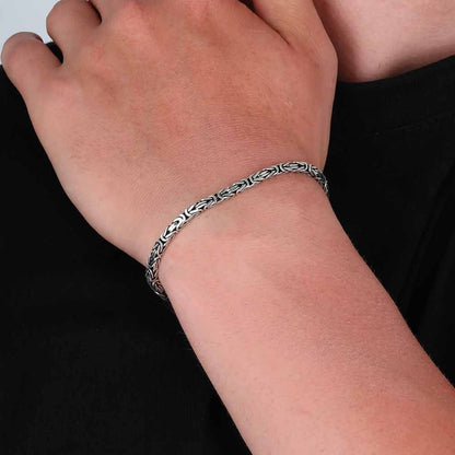 925 Sterling Silver 3 Mm Square King Men's Bracelet