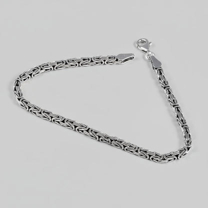 925 Sterling Silver 3 Mm Square King Men's Bracelet