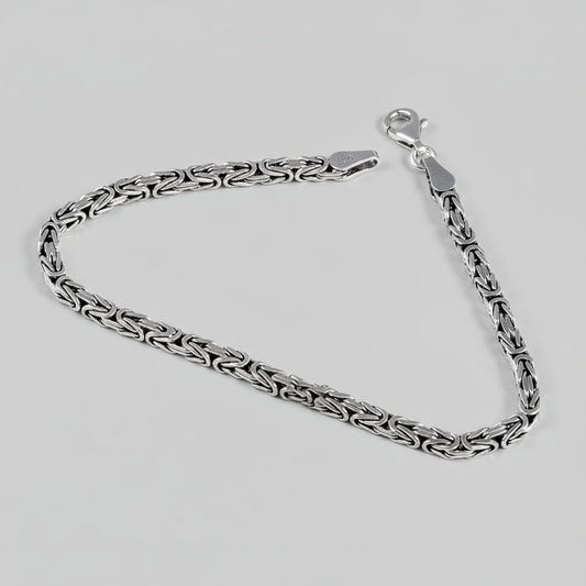 925 Sterling Silver 3 Mm Square King Men's Bracelet