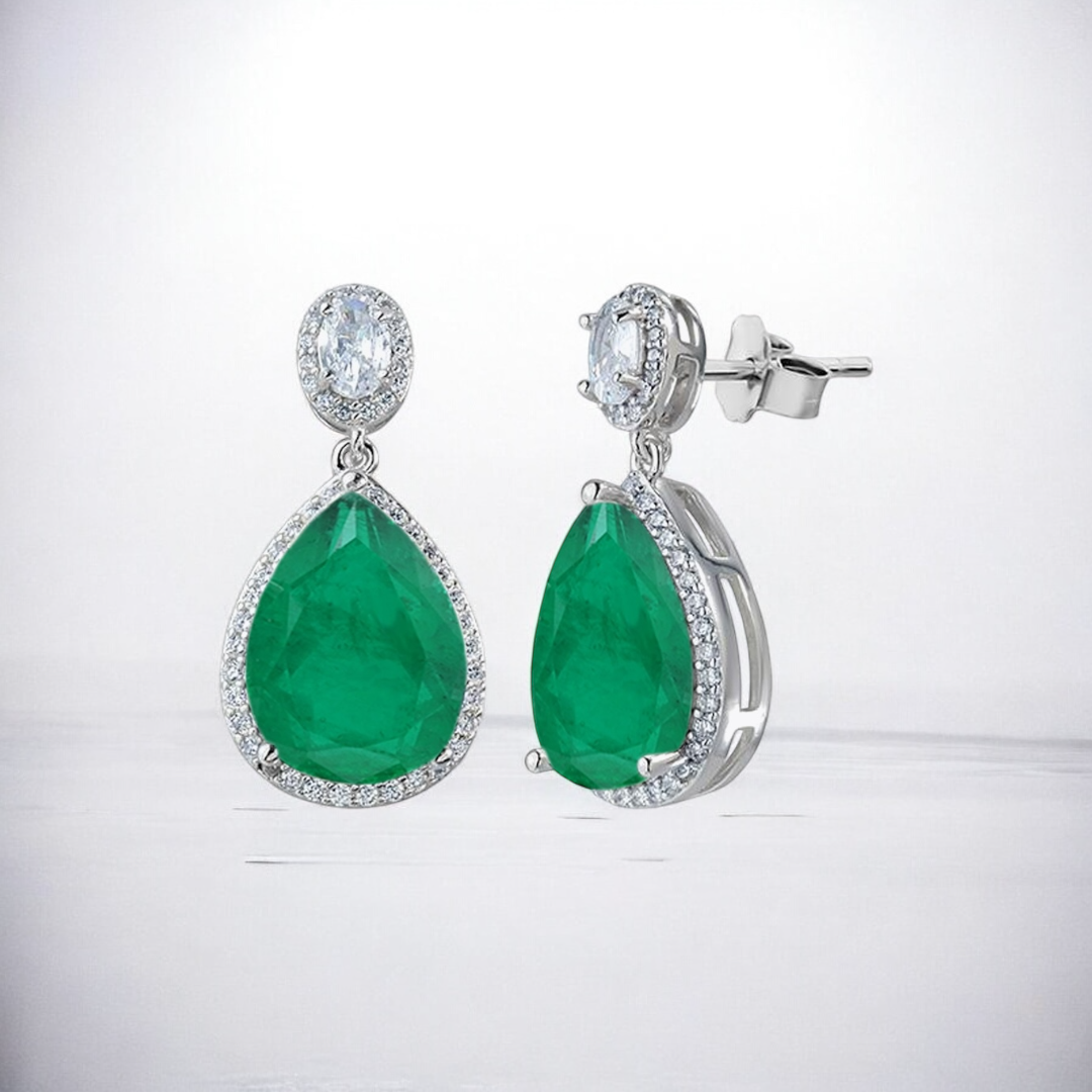 Drop Emerald Ice Cut Zircon Earrings