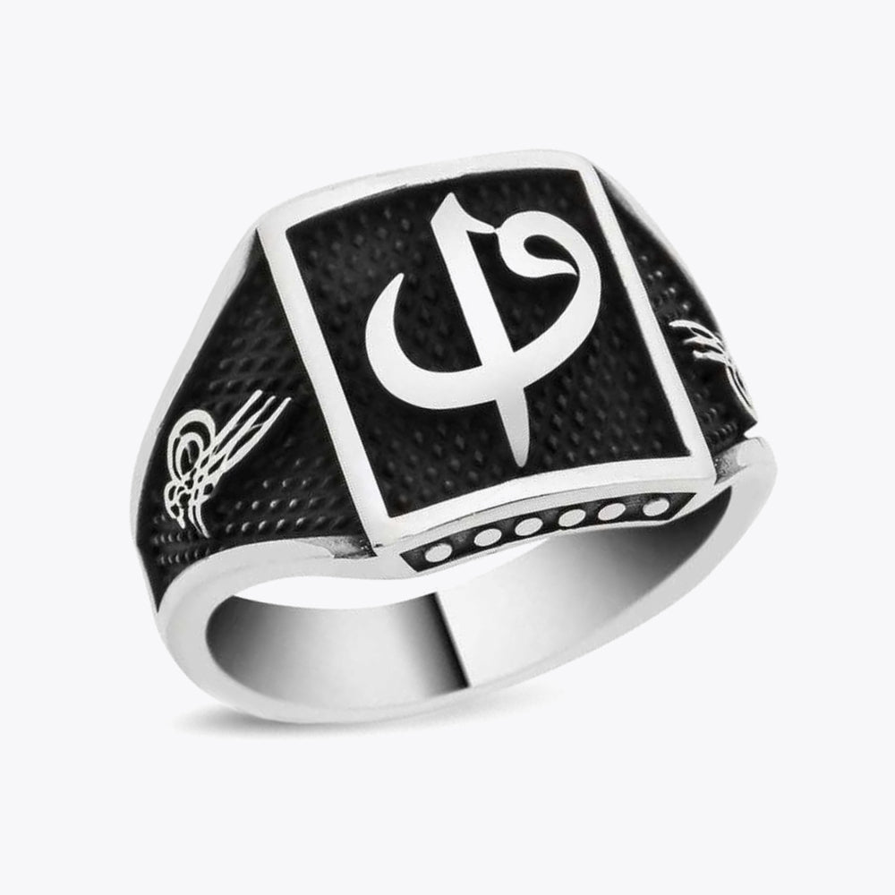 Elif Vav Tuğralı Erkek Gümüş Yüzük