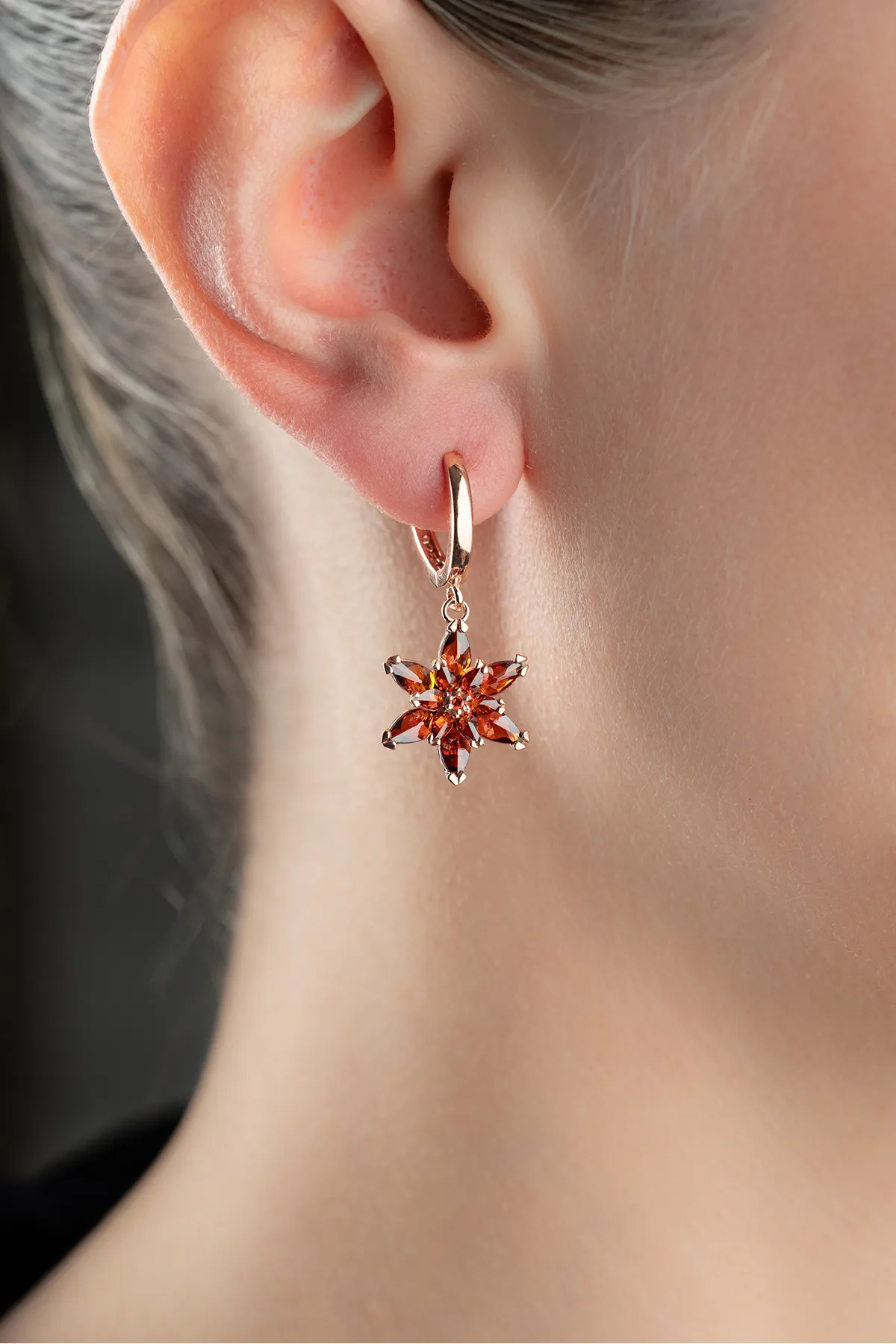 925 Sterling Silver Rose Garnet Earrings
