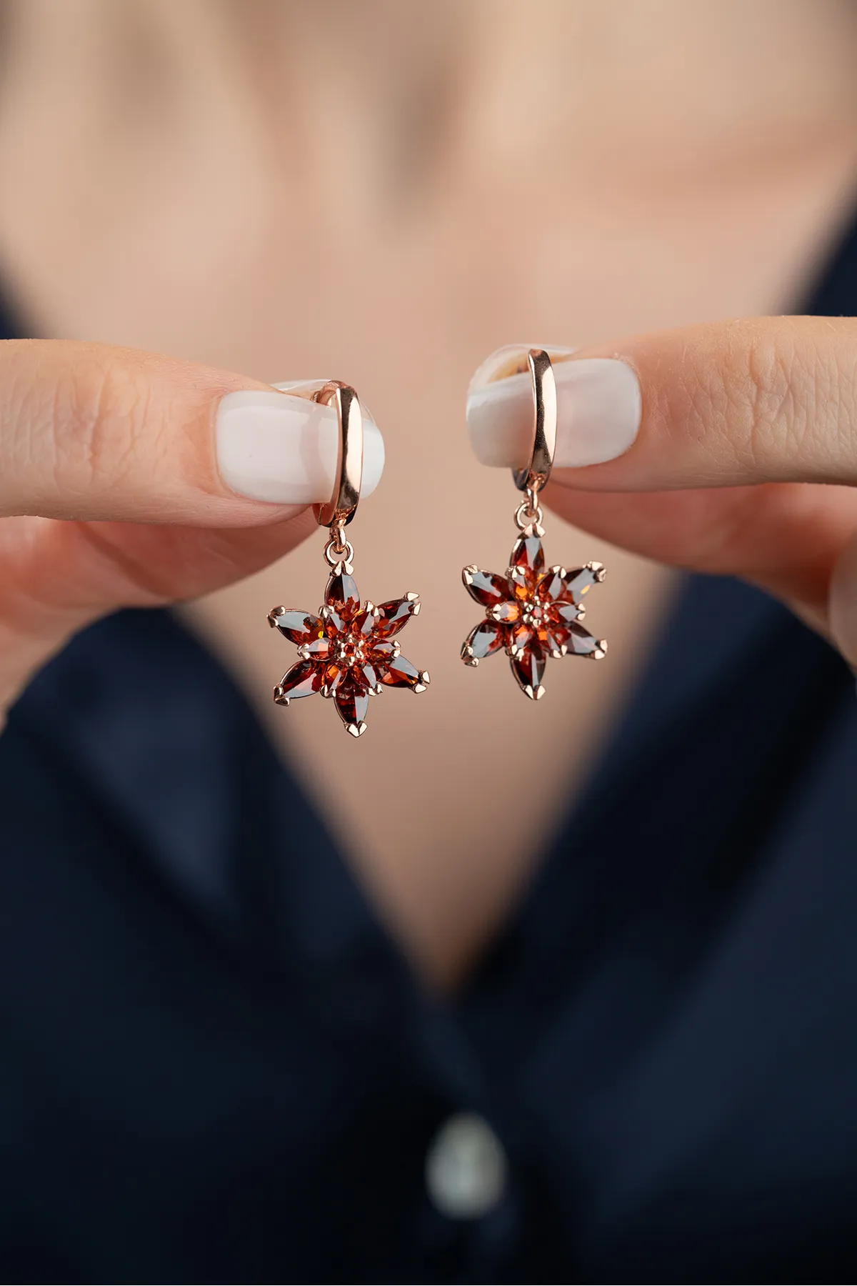925 Sterling Silver Rose Garnet Earrings
