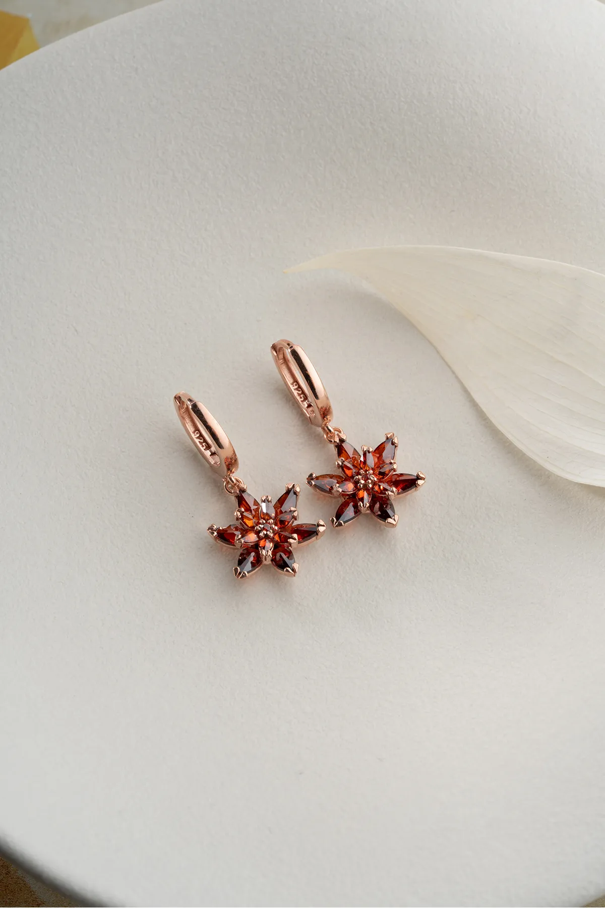 925 Sterling Silver Rose Garnet Earrings