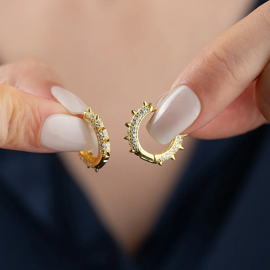 925 Sterling Silver Spiked Zircon Hoop Earrings