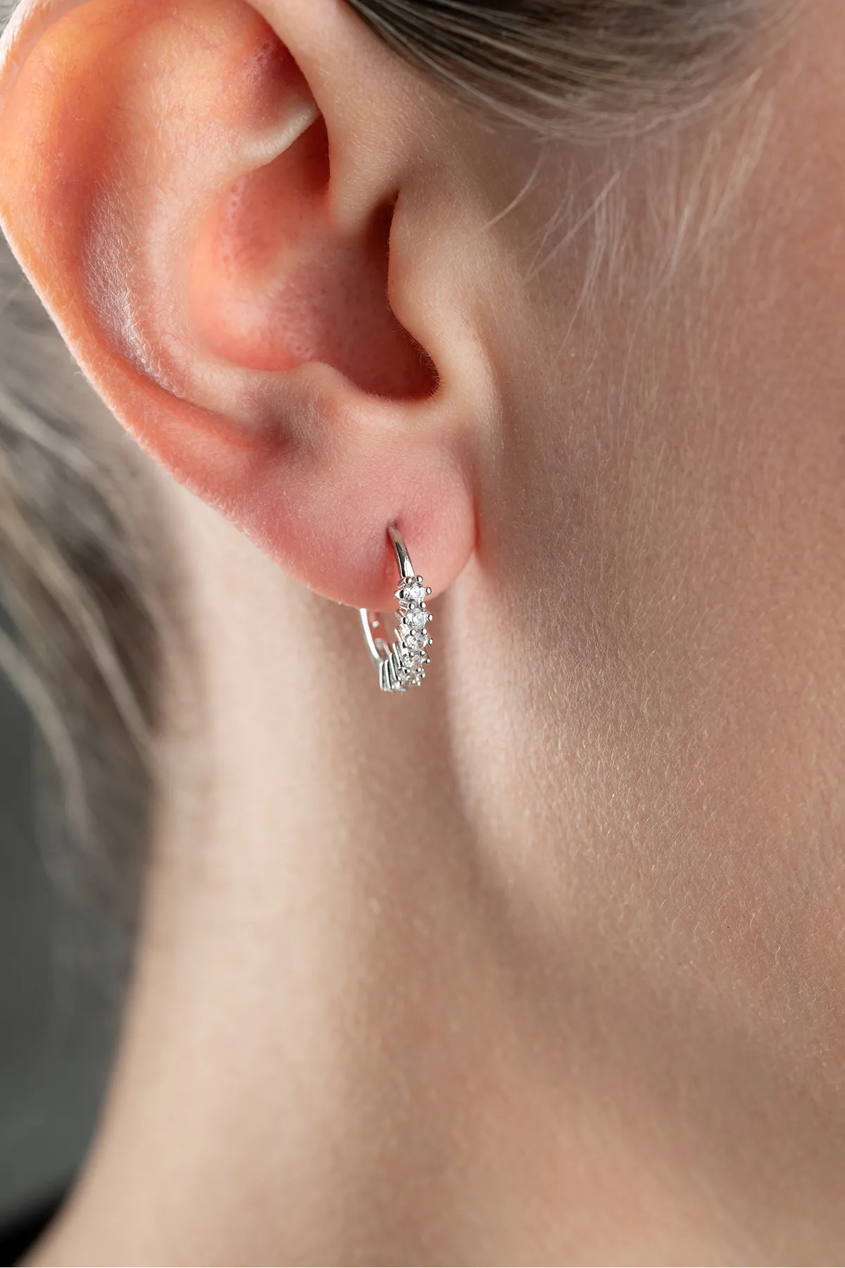 925 Sterling Silver Hoop Earrings with Stone Row