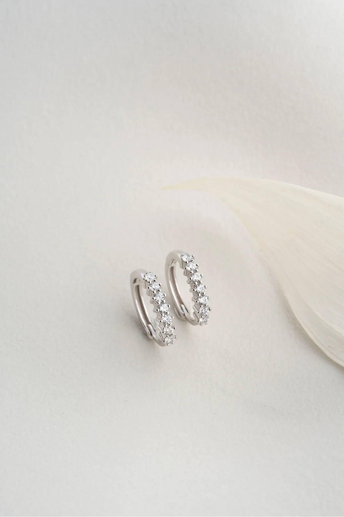 925 Sterling Silver Hoop Earrings with Stone Row